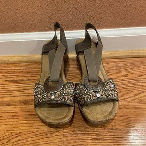 Rieker Anti Stress Pewter and Jewel paisley Sandals with clog bottom Sz: 36